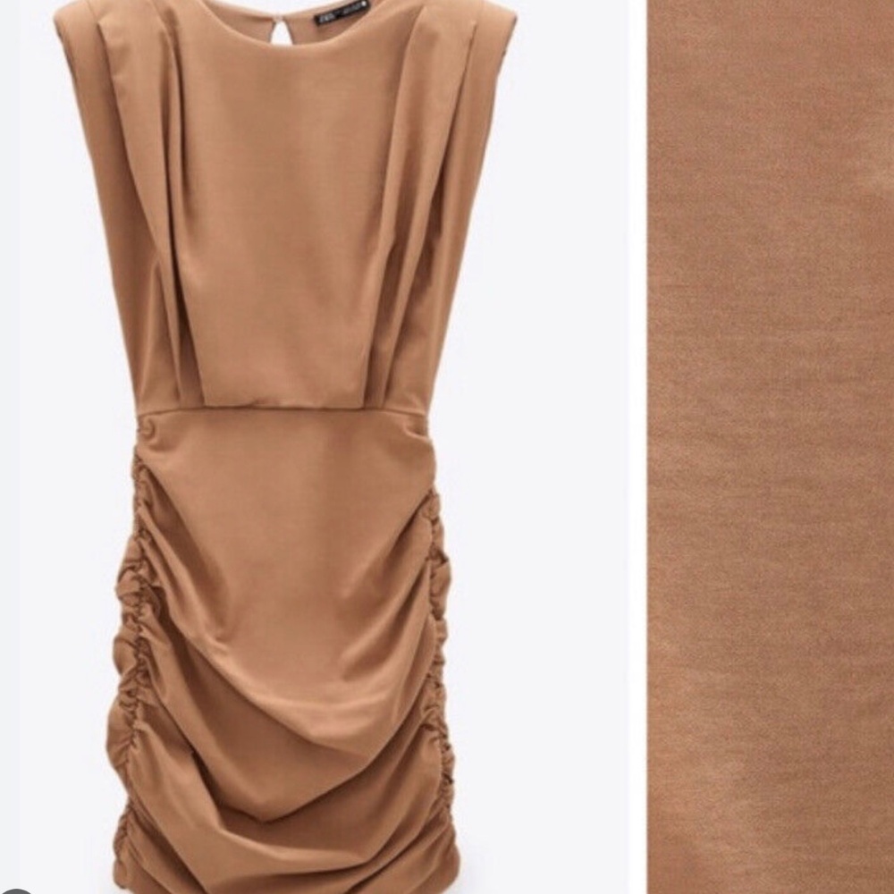 NEW WITH TAG - ZARA PEACH RUST SLEEVELESS RUCH Bodycon Mini DRESS - Picture 3 of 5